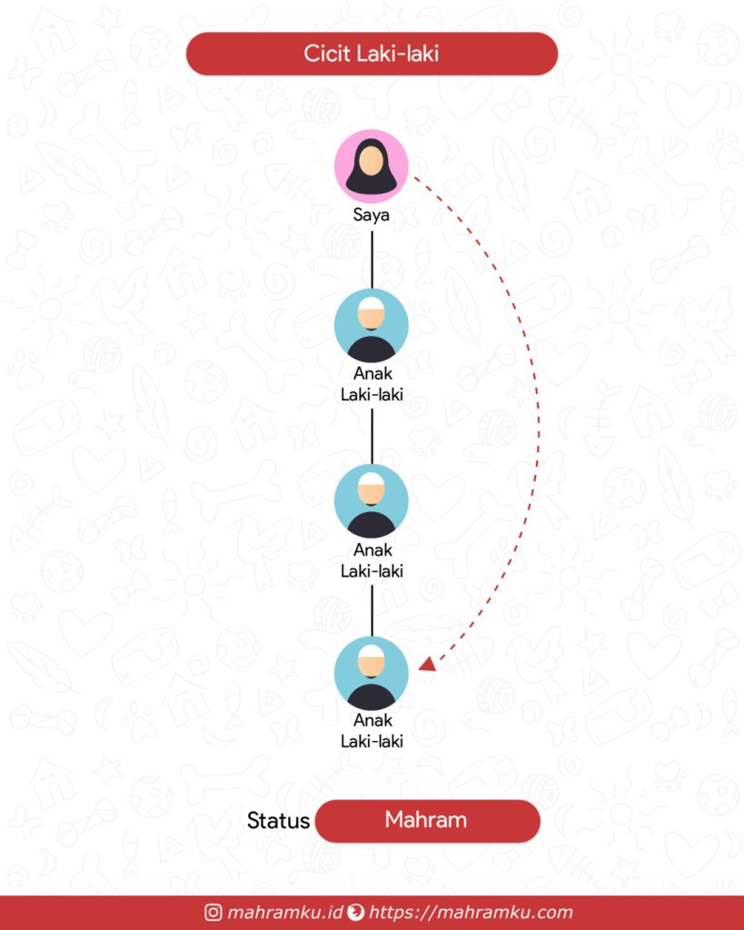 Bagan kekerabatan Cicit Laki-laki (Pr – Anak Lk – Cucu Lk – Cicit Lk)