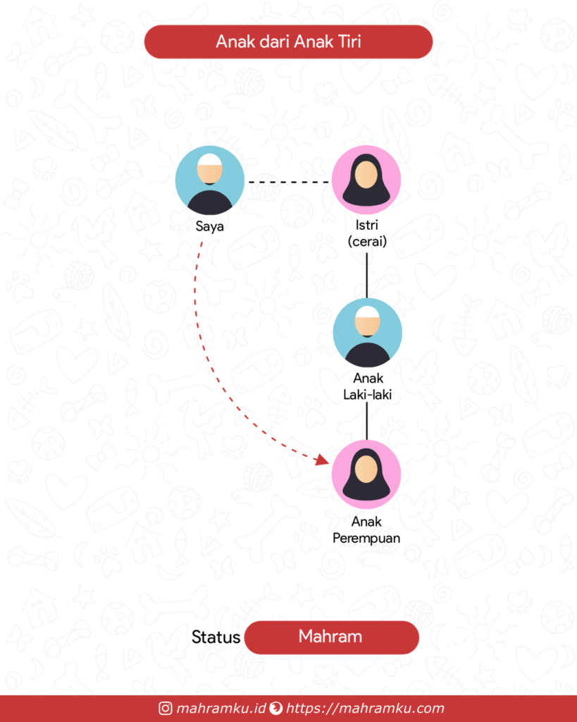 Bagan kekerabatan Cucu Tiri Perempuan (Lk – Istri Cerai – Anak Lk – Anak Pr)